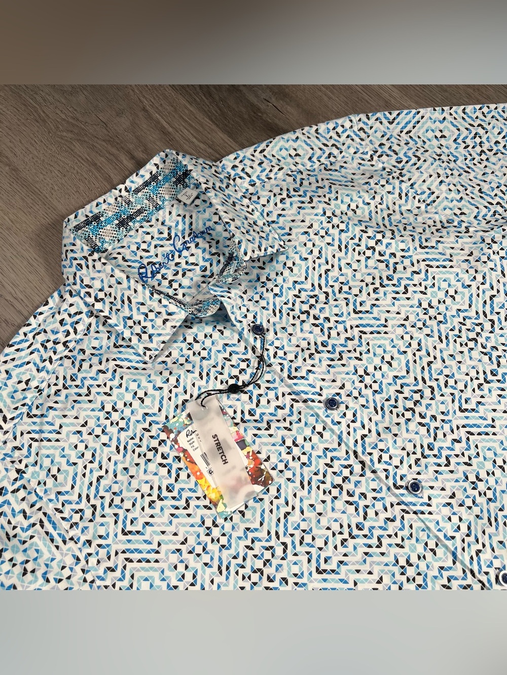 ROBERT GRAHAM Greco Shirt Mens L Multi Blue RS6224M-960 Mosaic Stretch Classic - Picture 1 of 7
